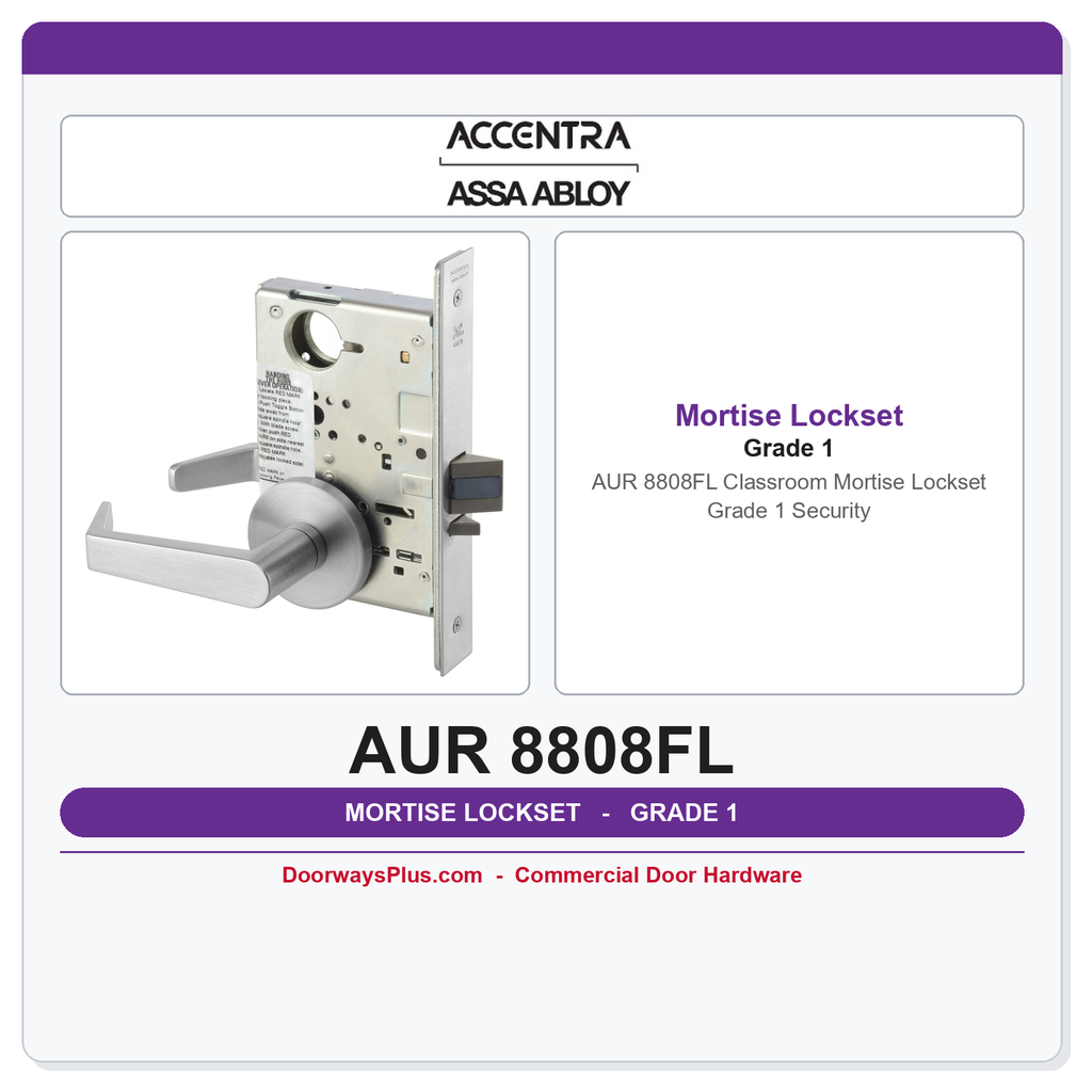Accentra AUR 8808FL Classroom Mortise Lockset – Grade 1 Security