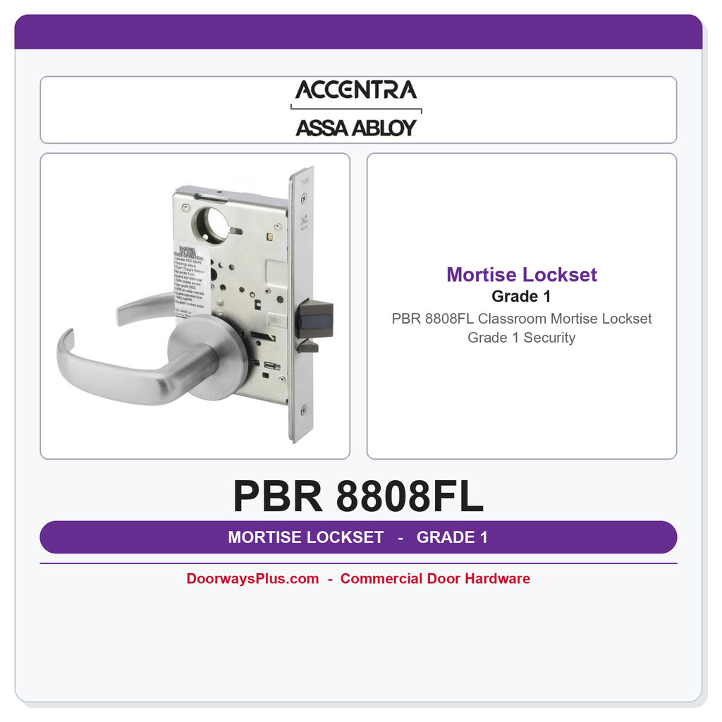 Accentra PBR 8808FL Classroom Mortise Lockset – Grade 1 Security