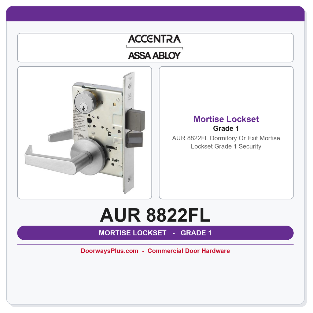 Accentra AUR 8822FL Dormitory Or Exit Mortise Lockset – Grade 1 Security