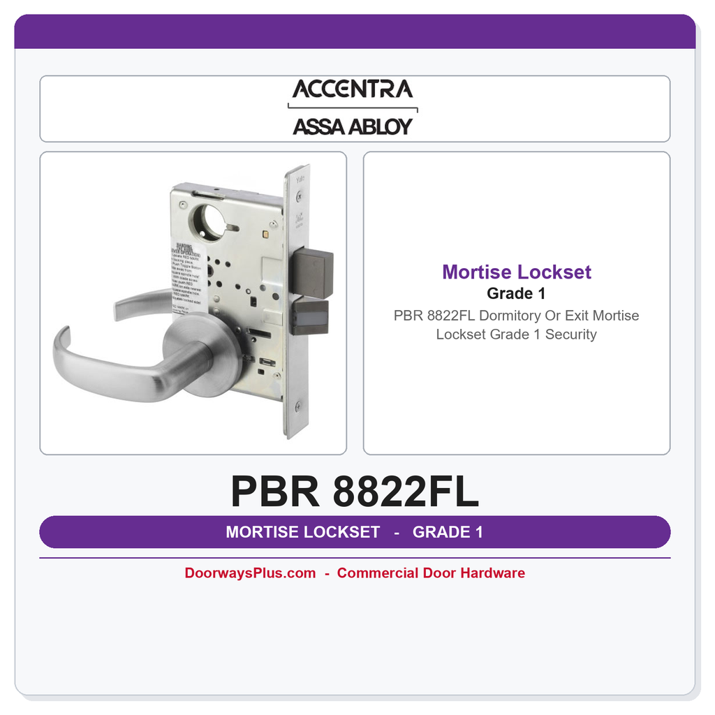 Accentra PBR 8822FL Dormitory Or Exit Mortise Lockset – Grade 1 Security