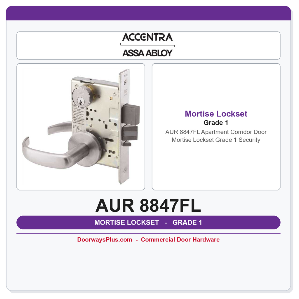 Accentra AUR 8847FL Apartment Corridor Door Mortise Lockset – Grade 1 Security