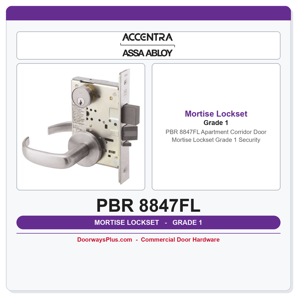 Accentra PBR 8847FL Apartment Corridor Door Mortise Lockset – Grade 1 Security