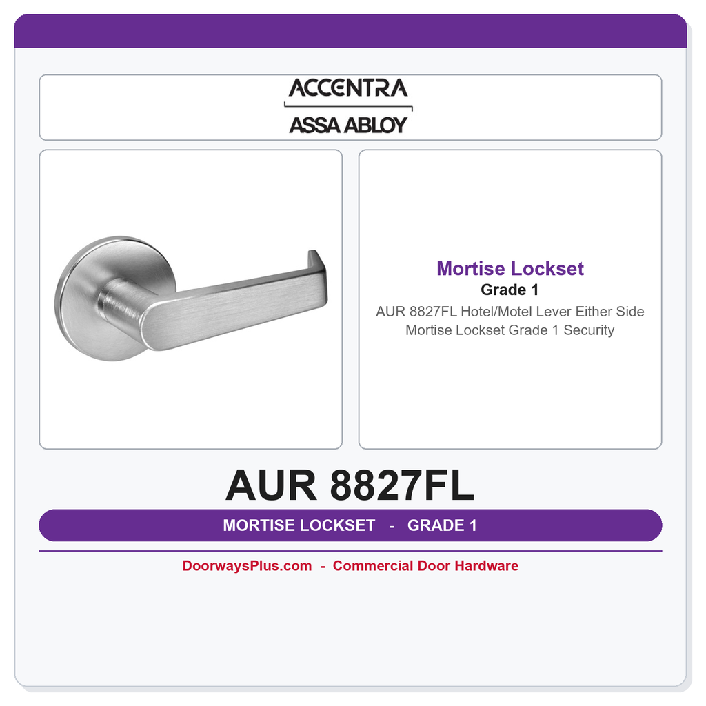 Accentra AUR 8827FL Hotel/Motel Lever Either Side Mortise Lockset – Grade 1 Security