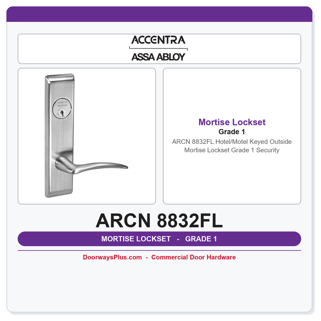 Accentra ARCN 8832FL Hotel/Motel Keyed Outside Mortise Lockset – Grade 1 Security