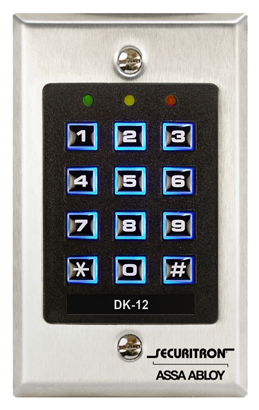 Securitron DK-12 Digital Keypad — 99 User Standalone Access Control, Satin Stainless Steel