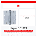 Hager BB1279 5"x4-1/2" Ball Bearing Full Mortise Hinge ANSI A8112