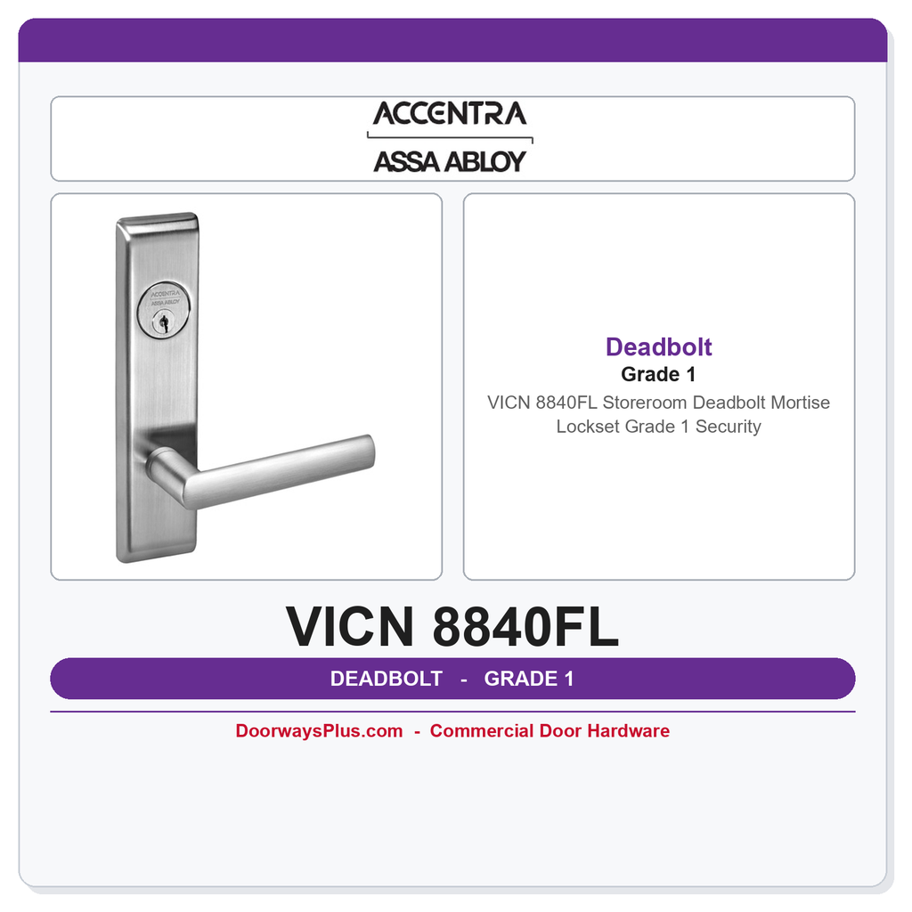 Accentra VICN 8840FL Storeroom Deadbolt Mortise Lockset – Grade 1 Security