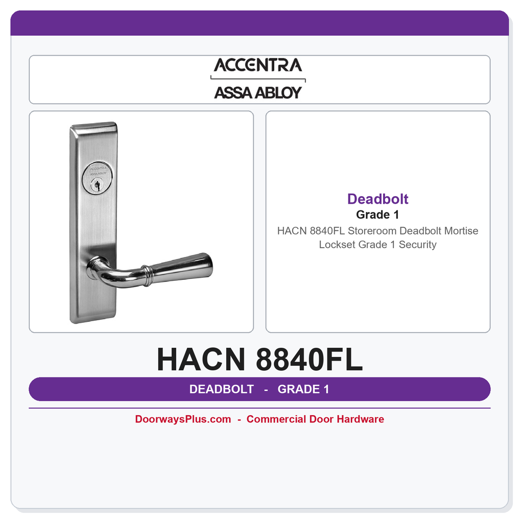 Accentra HACN 8840FL Storeroom Deadbolt Mortise Lockset – Grade 1 Security