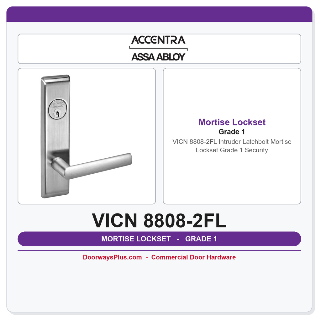 Accentra VICN 8808-2FL Intruder Latchbolt Mortise Lockset – Grade 1 Security