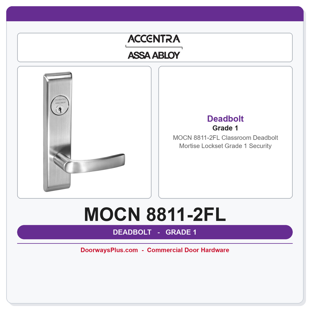 Accentra MOCN 8811-2FL Classroom Deadbolt Mortise Lockset – Grade 1 Security