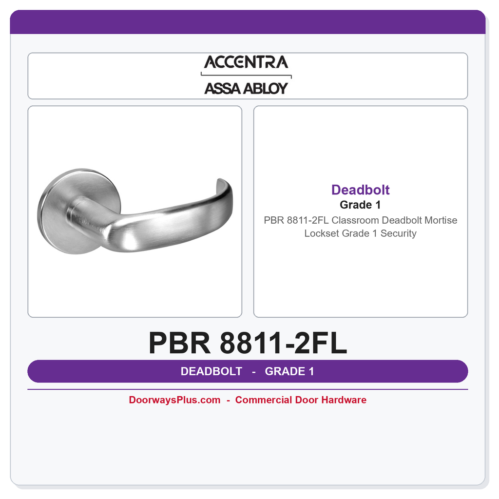 Accentra PBR 8811-2FL Classroom Deadbolt Mortise Lockset – Grade 1 Security