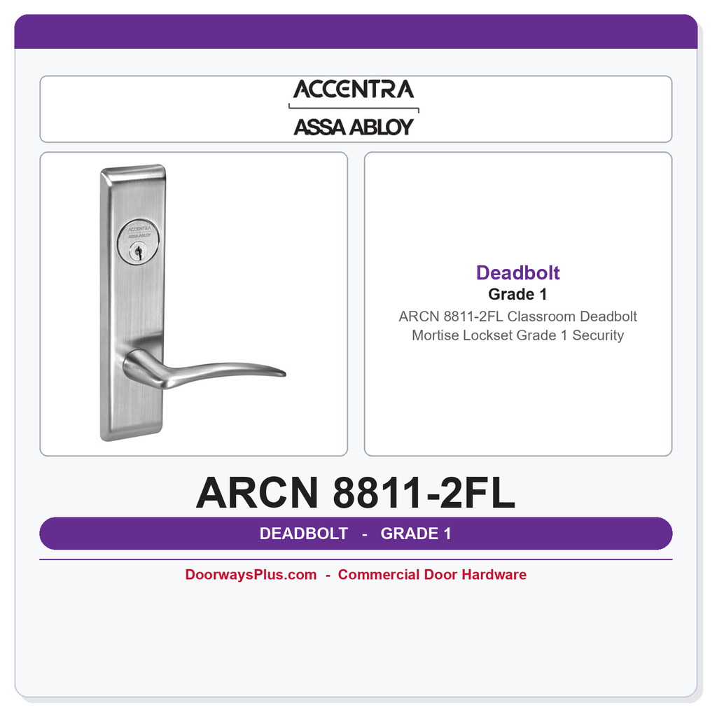 Accentra ARCN 8811-2FL Classroom Deadbolt Mortise Lockset – Grade 1 Security