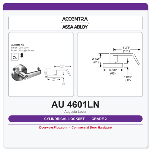 Accentra AU 4601LN Grade 2 Passage Latchset | DoorwaysPlus