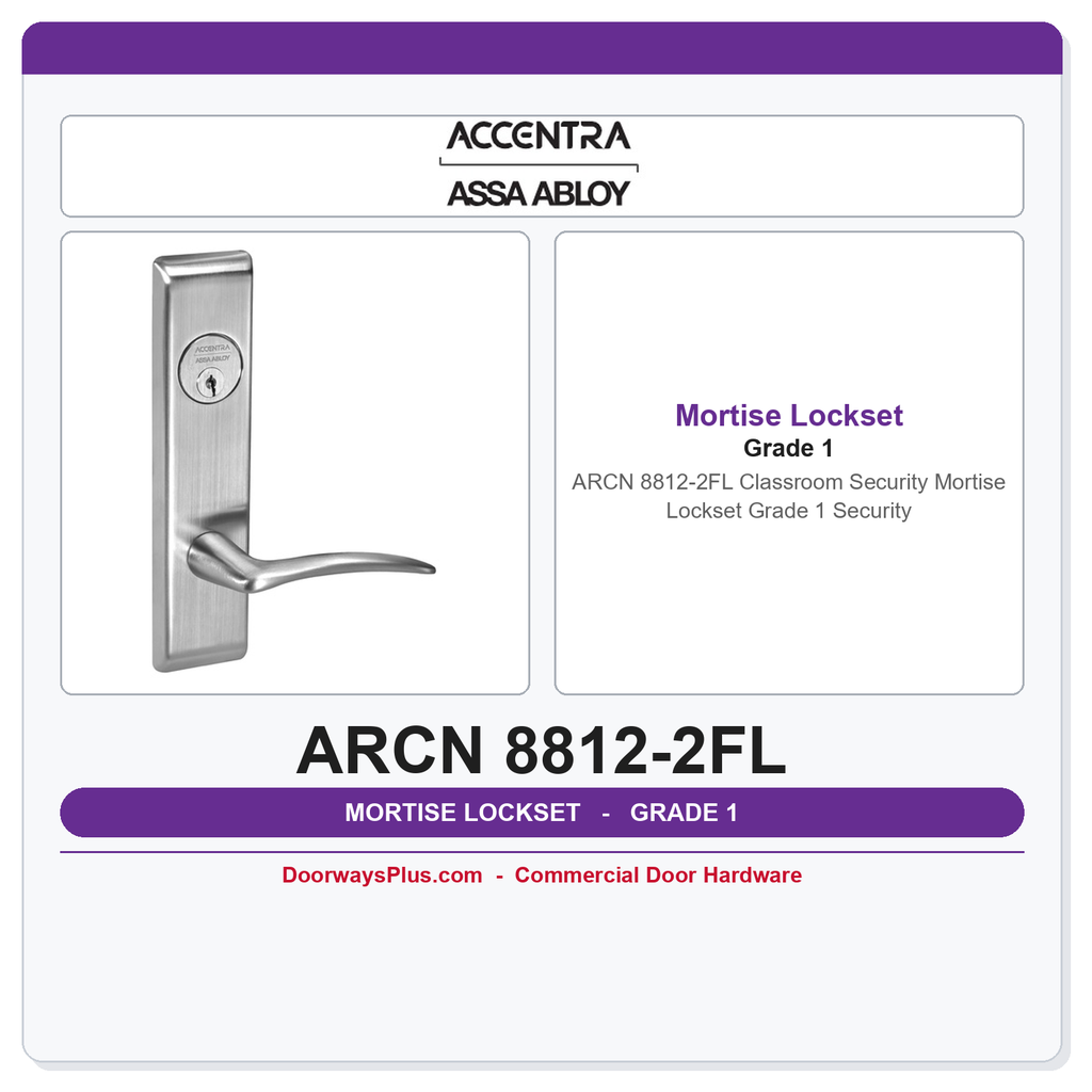 Accentra ARCN 8812-2FL Classroom Security Mortise Lockset – Grade 1 Security