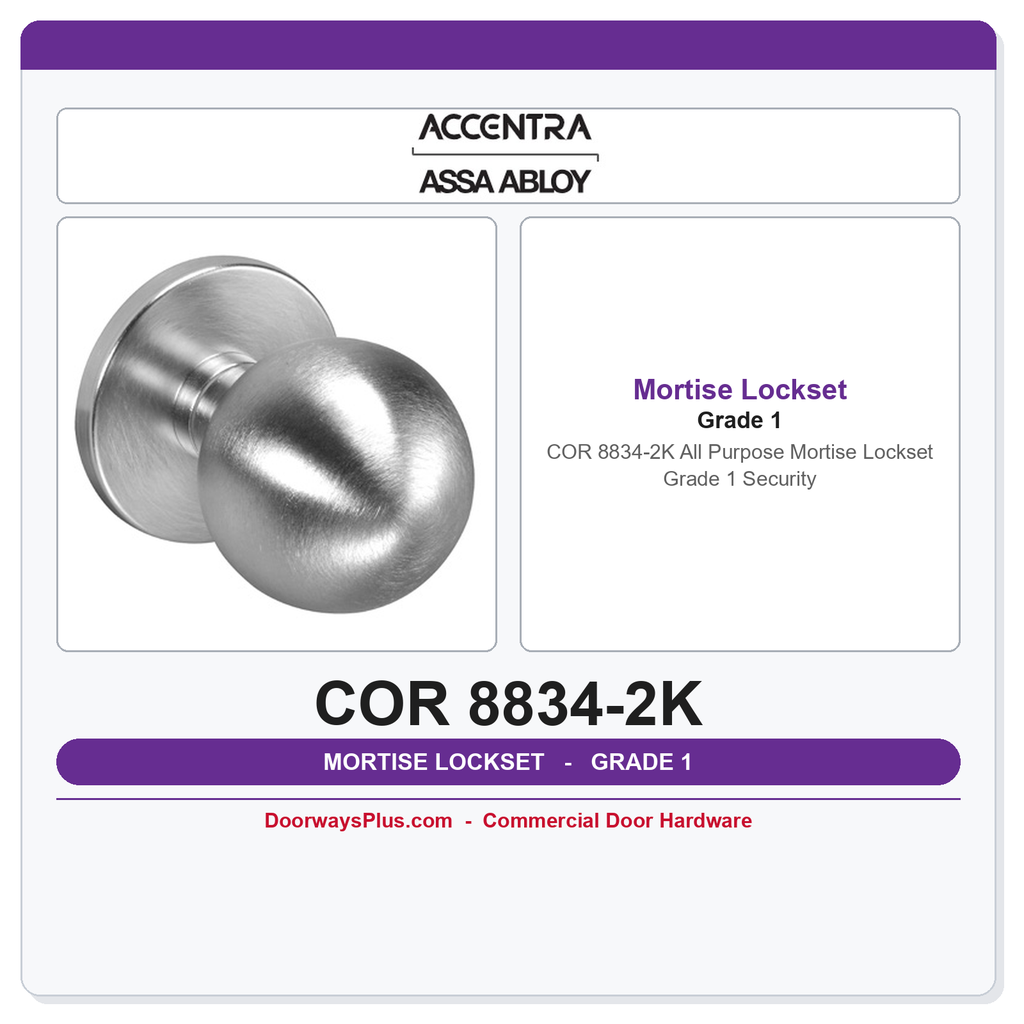 Accentra COR 8834-2K All Purpose Mortise Lockset – Grade 1 Security