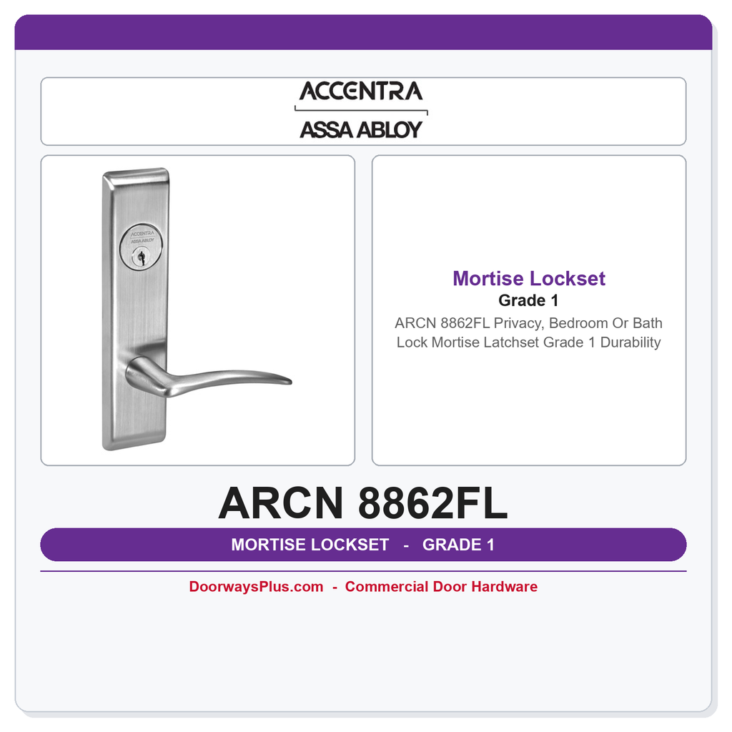 Accentra ARCN 8862FL Privacy, Bedroom Or Bath Lock Mortise Latchset – Grade 1 Durability