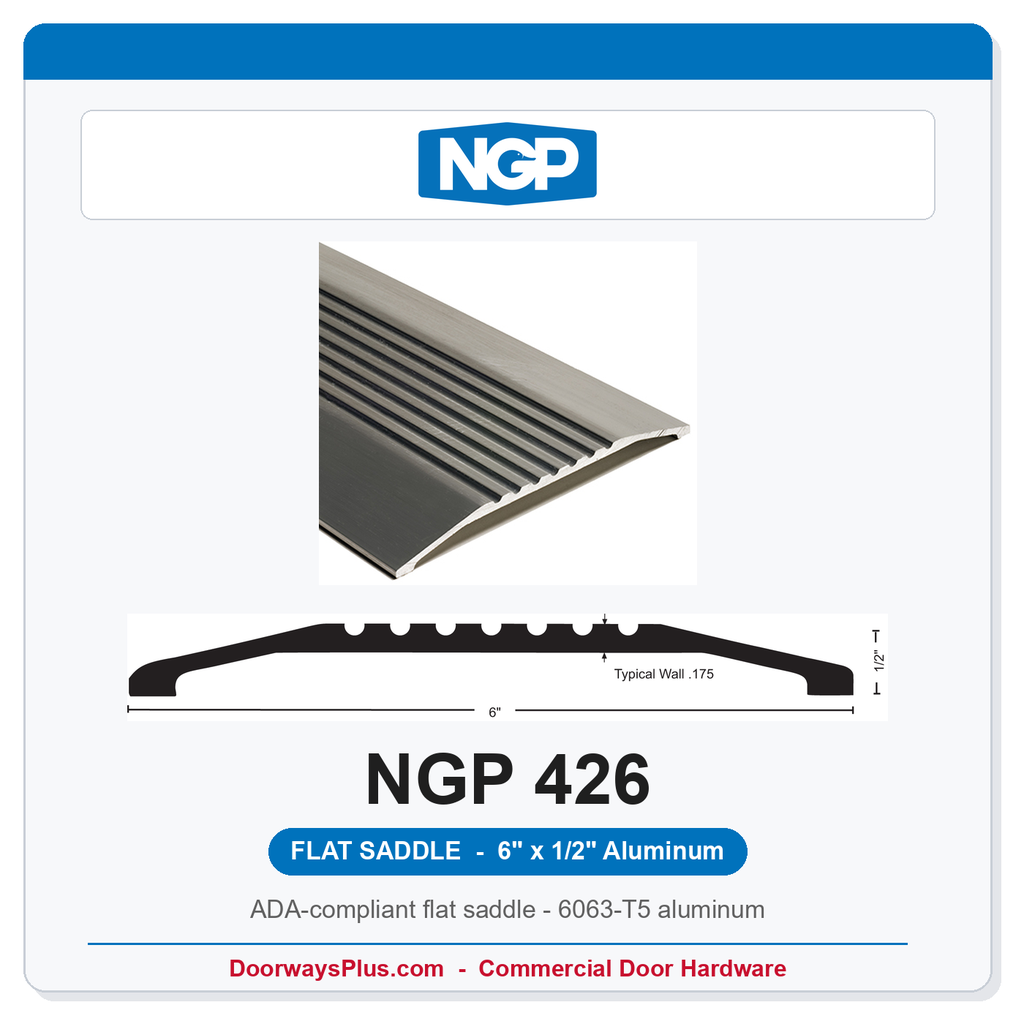 NGP 426 Flat Saddle Threshold 6" x 1/2" | ADA Fire-Rated Mill Aluminum | National Guard