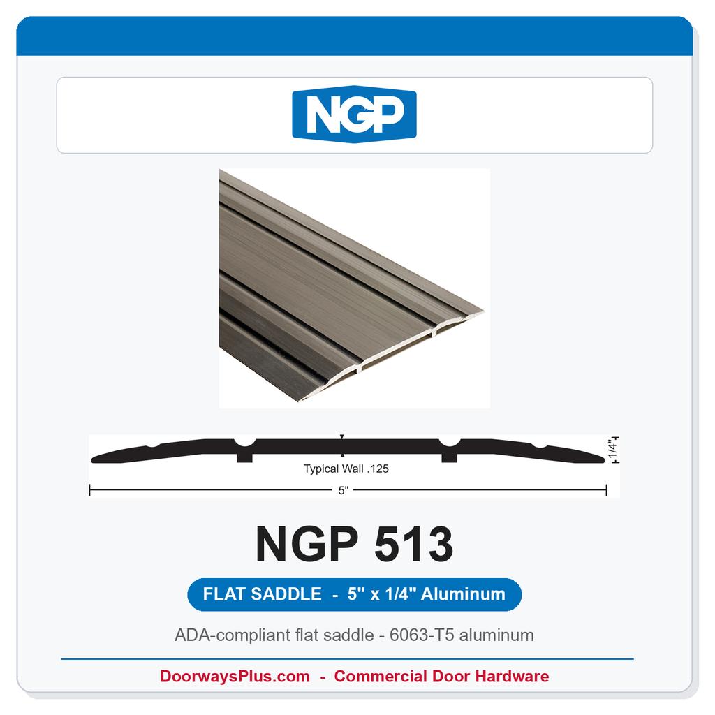 NGP 513 Flat Saddle Threshold 5" x 1/4" | ADA Fire-Rated Mill Aluminum | National Guard