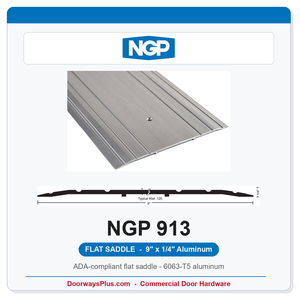 NGP 913 Flat Saddle Threshold 9" x 1/4" | ADA Fire-Rated Mill Aluminum | National Guard Products