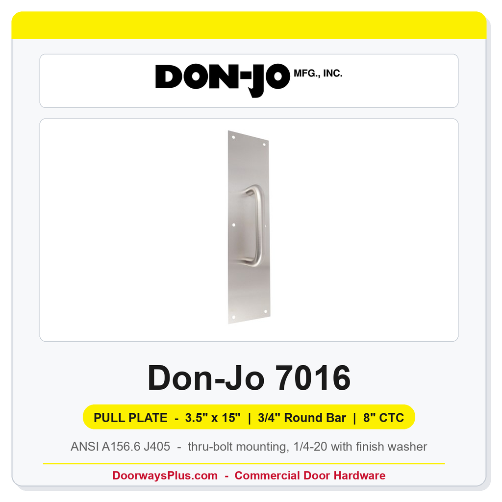 Don-Jo 7016 Pull Plate | 3.5" x 15" | 3/4" round bar | 8" CTC