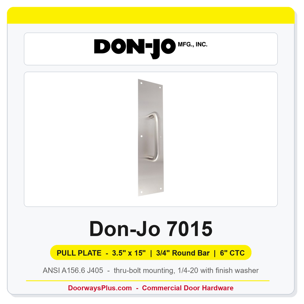 Don-Jo 7015 Pull Plate | 3.5" x 15" | 3/4" round bar | 6" CTC
