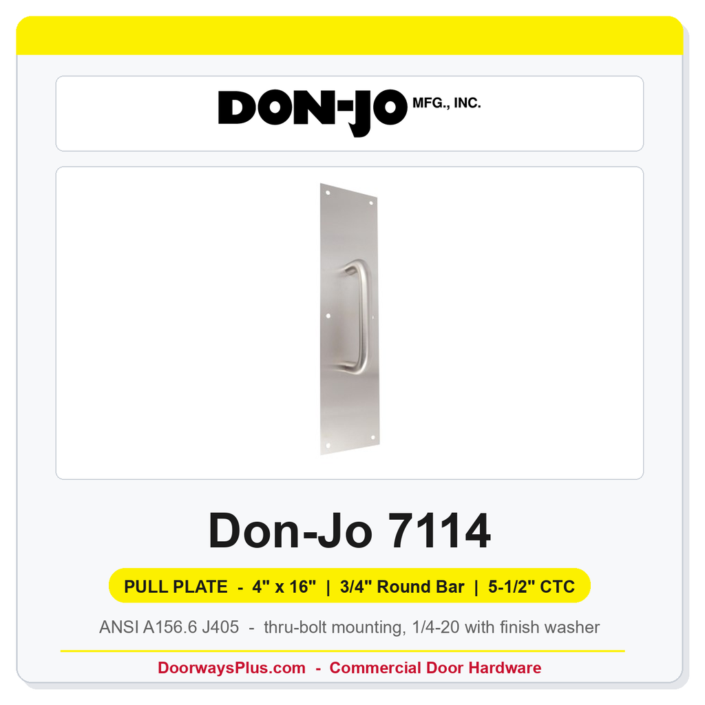 Don-Jo 7114 Pull Plate | 4" x 16" | 3/4" round bar | 5-1/2" CTC
