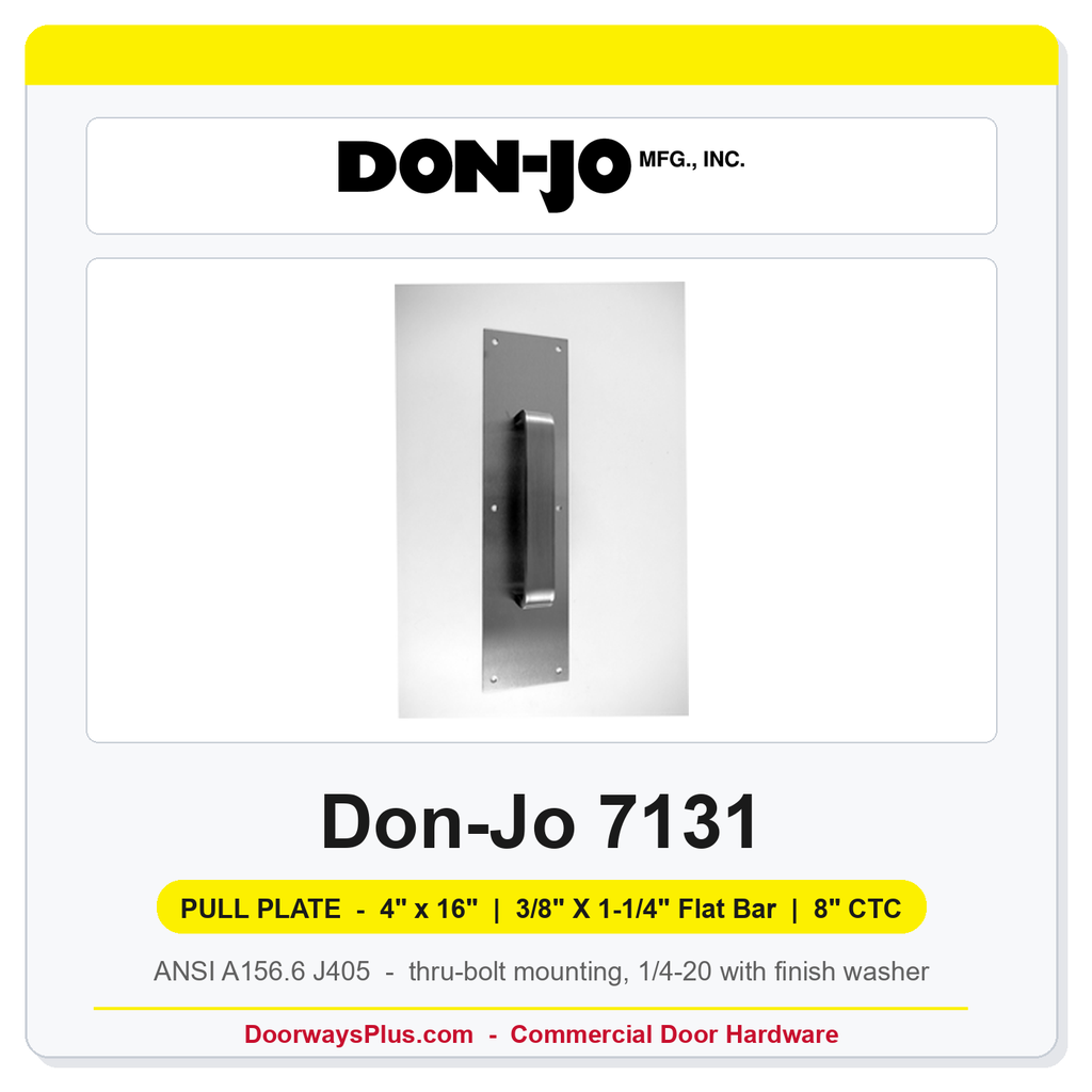 Don-Jo 7131 Pull Plate | 4" x 16" | 3/8" x 1-1/4" flat bar | 8" CTC