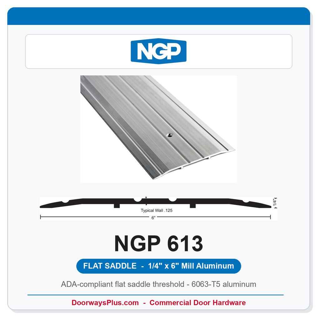 NGP 613 Flat Saddle Threshold 6" x 1/4" | ADA Fire-Rated Mill Aluminum | National Guard