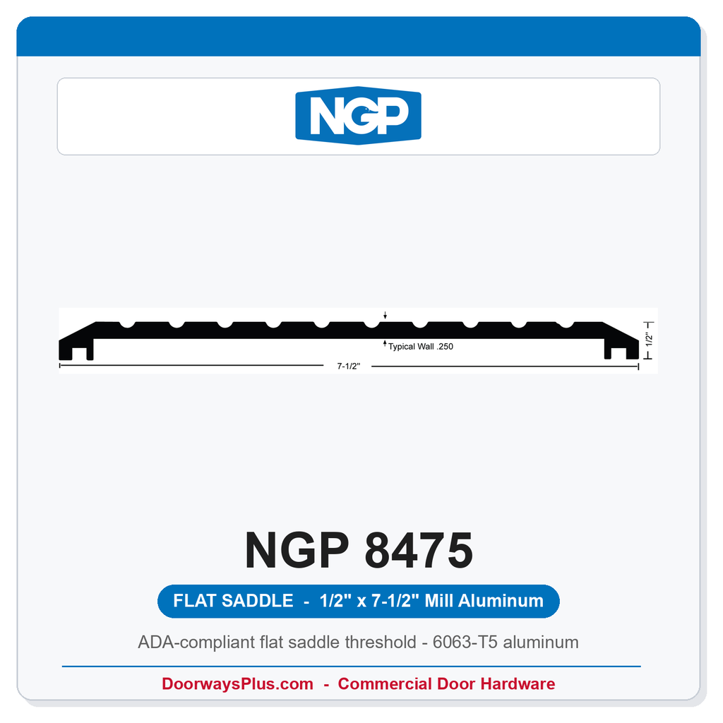 NGP 8475 Flat Saddle Threshold 7-1/2" x 1/2" Aluminum | National Guard