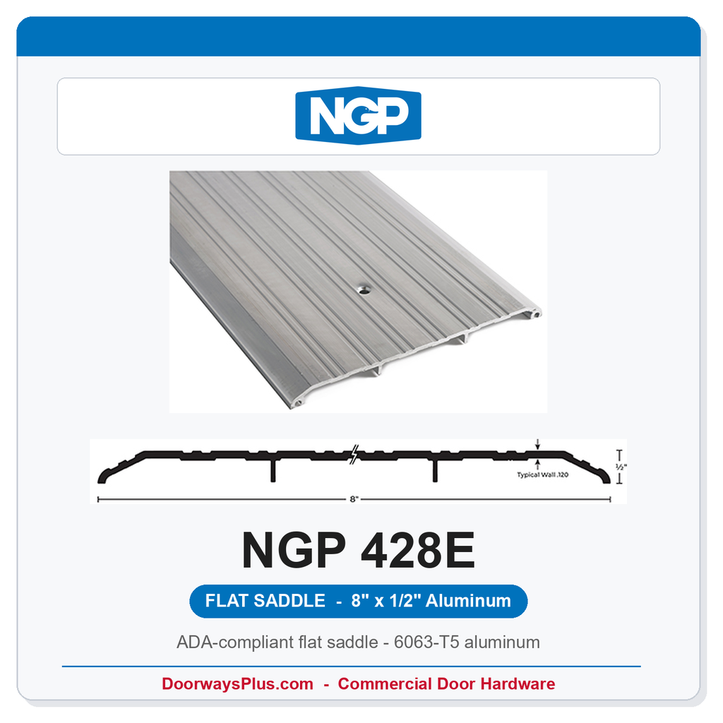 NGP 428E Flat Saddle Threshold 8" x 1/2" | ADA Fire-Rated Aluminum | National Guard