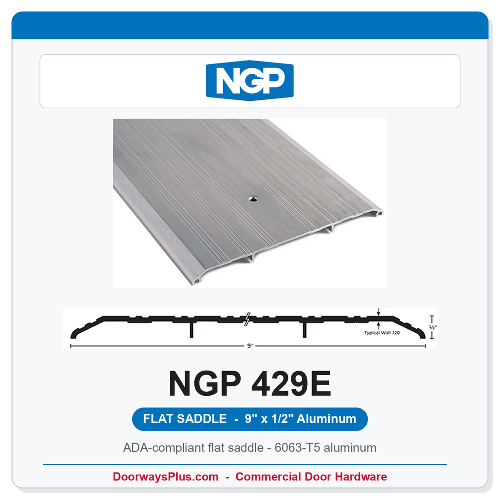 NGP 429E Flat Saddle Threshold 9" x 1/2" | ADA Fire Rated Aluminum | National Guard