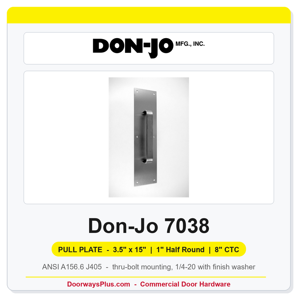 Don-Jo 7038 Pull Plate | 3.5" x 15" | 1" half round | 8" CTC