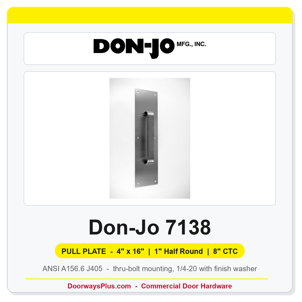 Don-Jo 7138 Pull Plate | 4" x 16" | 1" half round | 8" CTC