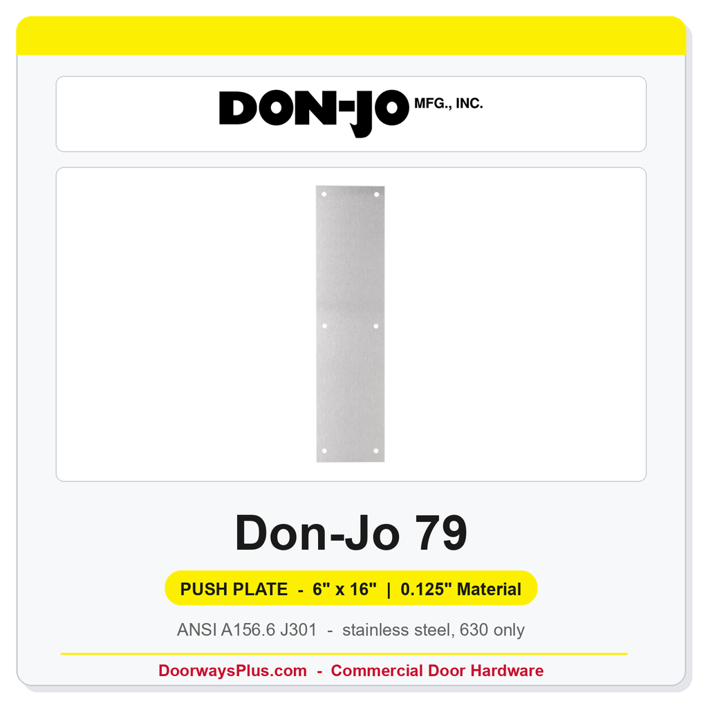 Don-Jo 79 Push Plate | 6" x 16" x 0.125" | Multiple Finishes