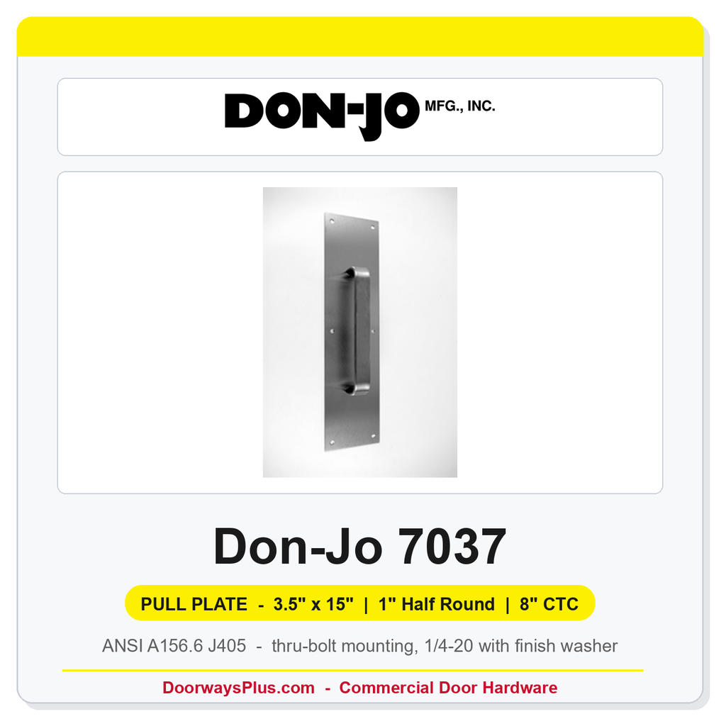 Don-Jo 7037 Pull Plate | 3.5" x 15" | 1" half round | 6" CTC