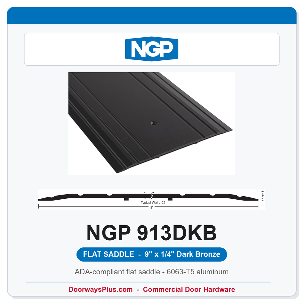 NGP 913DKB Flat Saddle Threshold 9" x 1/4" Dark Bronze | ADA Fire Rated | National Guard