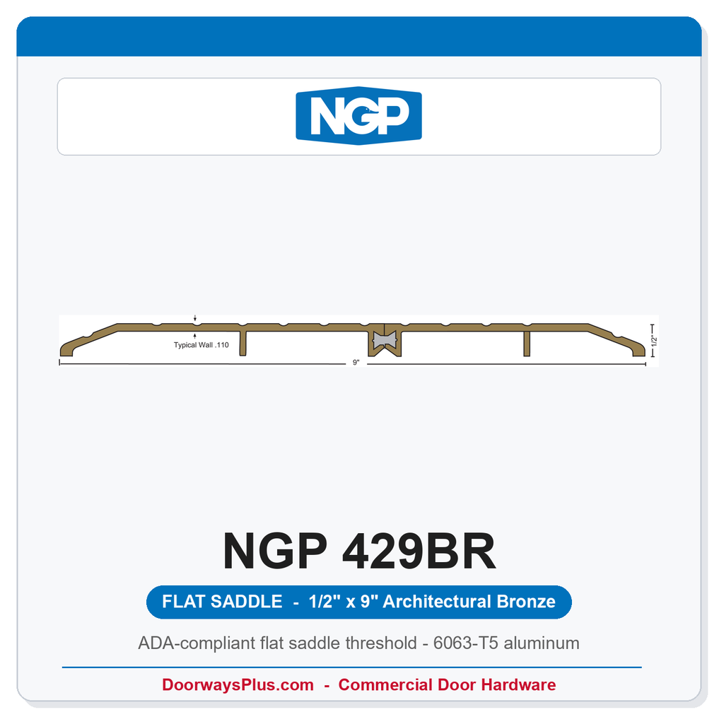 NGP 429BR Flat Saddle Threshold 9" x 1/2" Architectural Bronze | National Guard