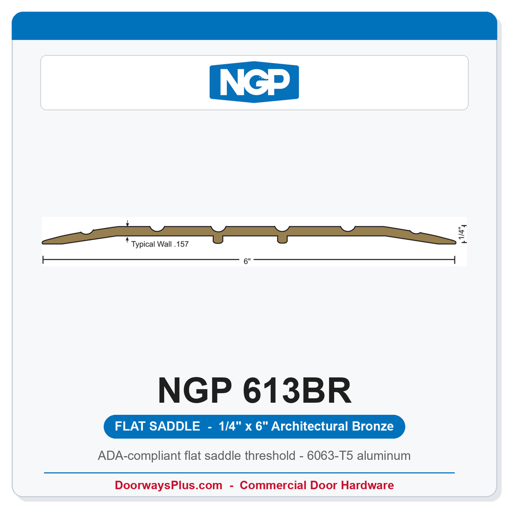 NGP 613BR Flat Saddle Threshold 6" x 1/4" Architectural Bronze | National Guard