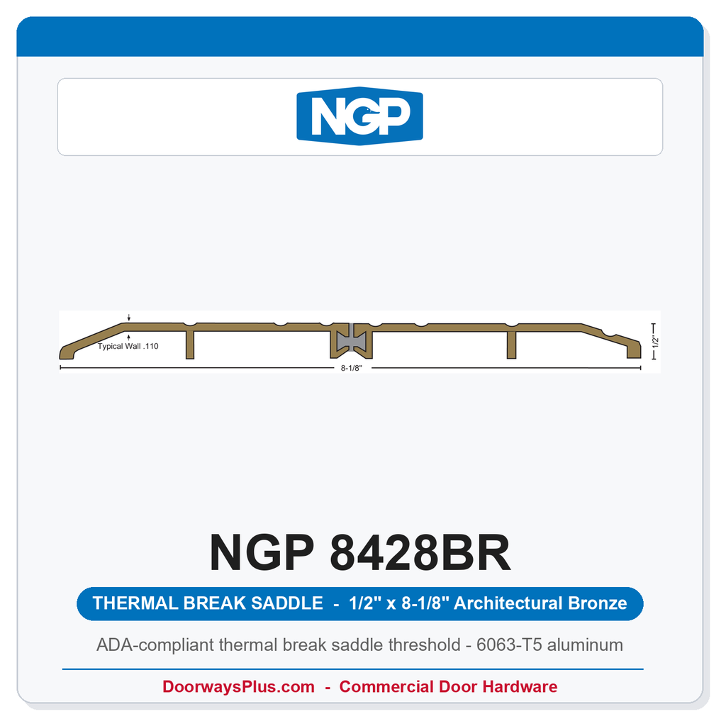 NGP 8428BR Thermal Break Saddle Threshold 8-1/8" x 1/2" Architectural Bronze | National Guard