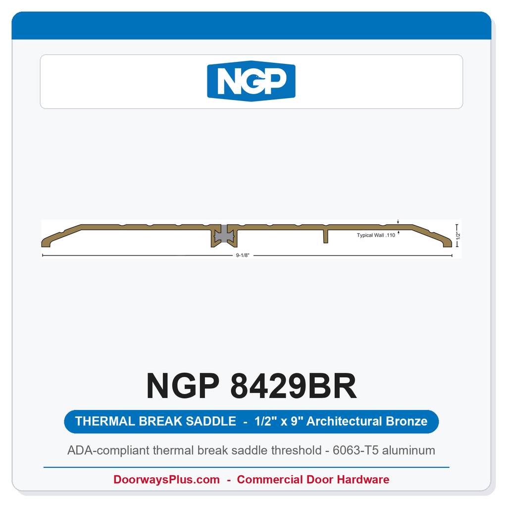 NGP 8429BR Thermal Break Saddle Threshold 9" x 1/2" Architectural Bronze | National Guard