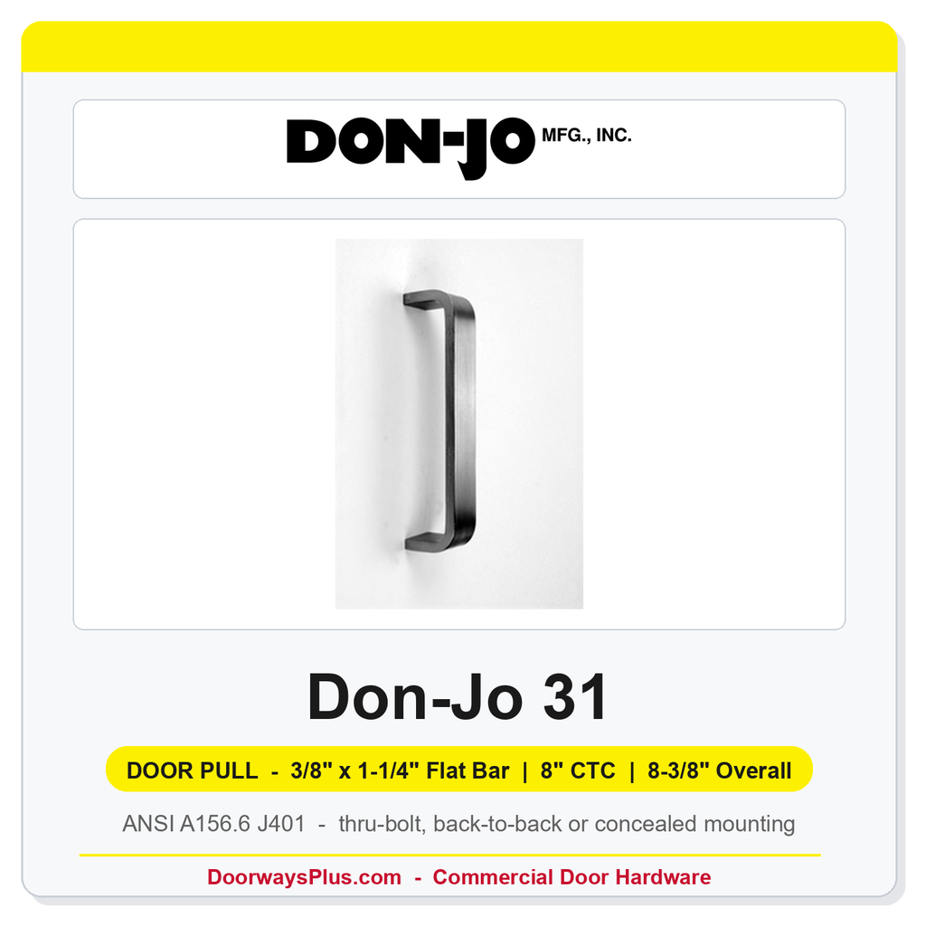 Don-Jo 31 3/8" x 1-1/4" Flat Bar Door Pull | 8" CTC