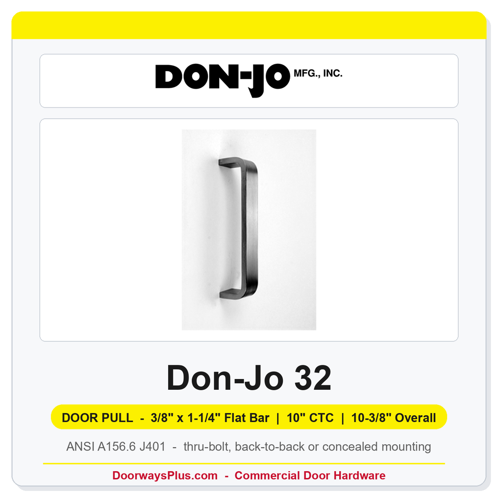 Don-Jo 32 3/8" x 1-1/4" Flat Bar Door Pull | 10" CTC