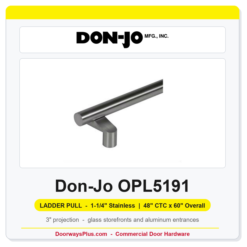 Don-Jo OPL5191 Flat-End Offset Ladder Pull | 1-1/4" Stainless | 48" CTC x 60" Overall