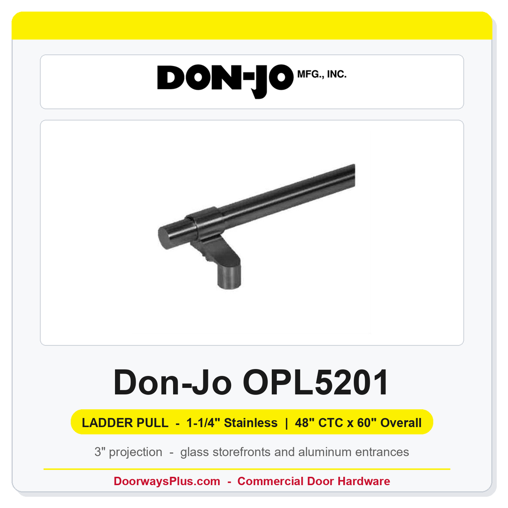 Don-Jo OPL5201 Flat-End Offset Ladder Pull with Collar | 1-1/4" Stainless | 48" CTC x 60" Overall