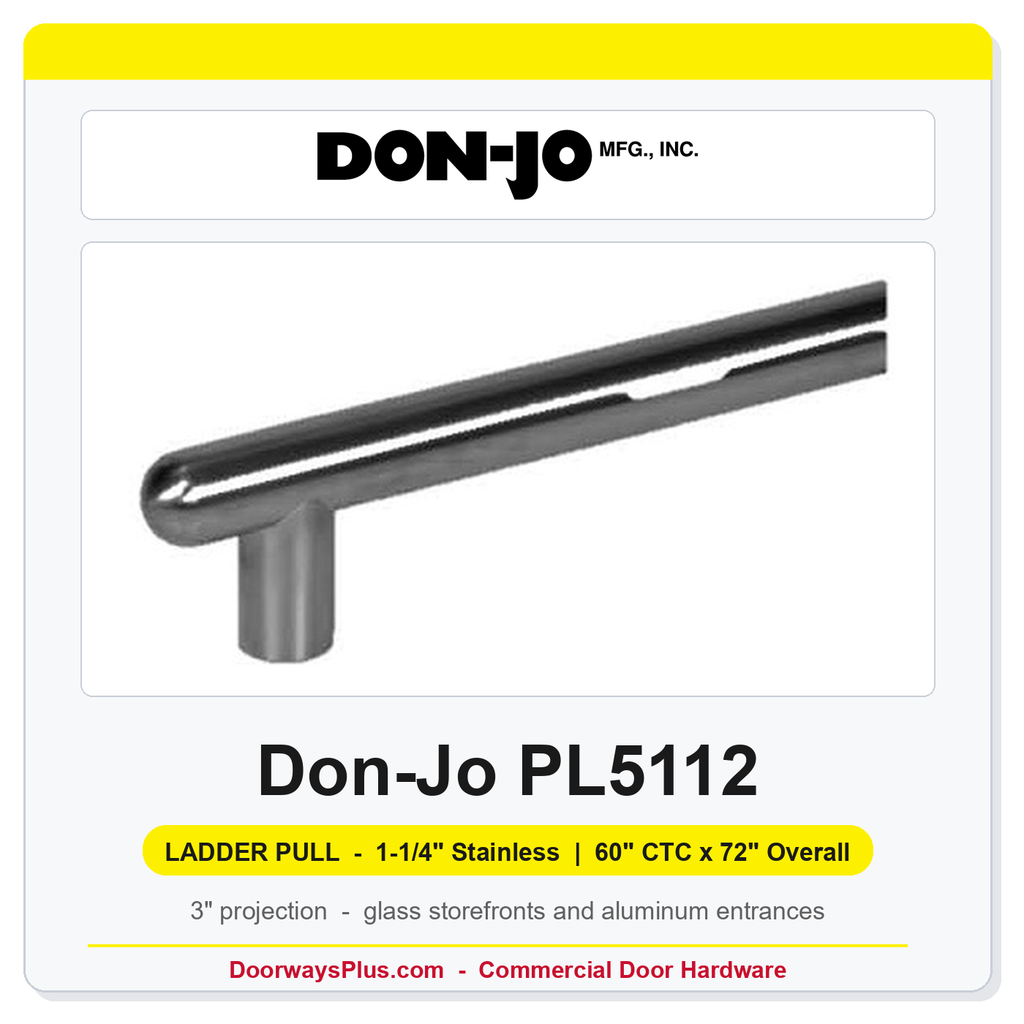 Don-Jo PL5112 Straight Ladder Pull | 1-1/4" Stainless | 60" CTC x 72" Overall