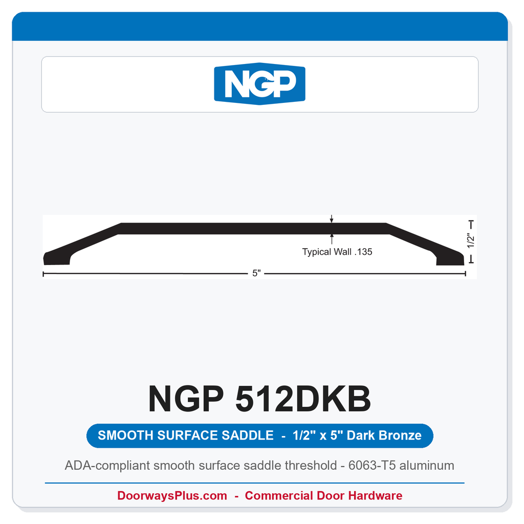 NGP 512DKB Smooth Surface Saddle Threshold 5" x 1/2" Dark Bronze | National Guard
