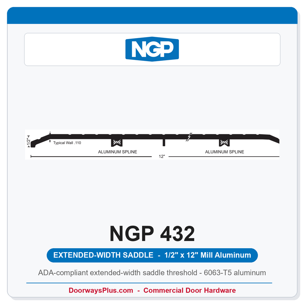 NGP 432 Extended-Width Saddle Threshold 12" x 1/2" Aluminum | National Guard