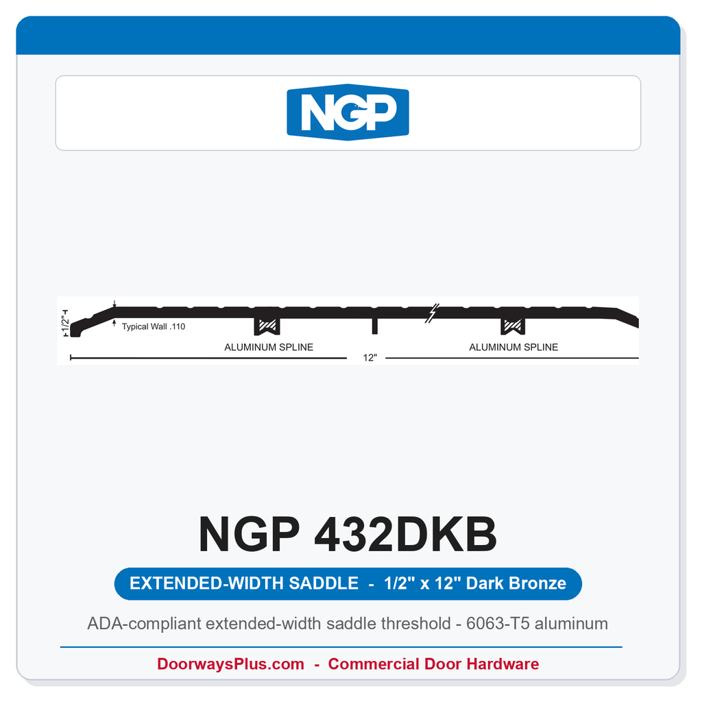 NGP 432DKB Extended-Width Saddle Threshold 12" x 1/2" Dark Bronze | National Guard