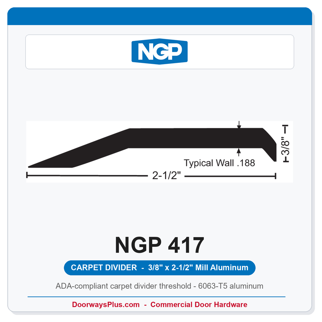 NGP 417 Carpet Divider Threshold 2-1/2" x 3/8" Aluminum | National Guard