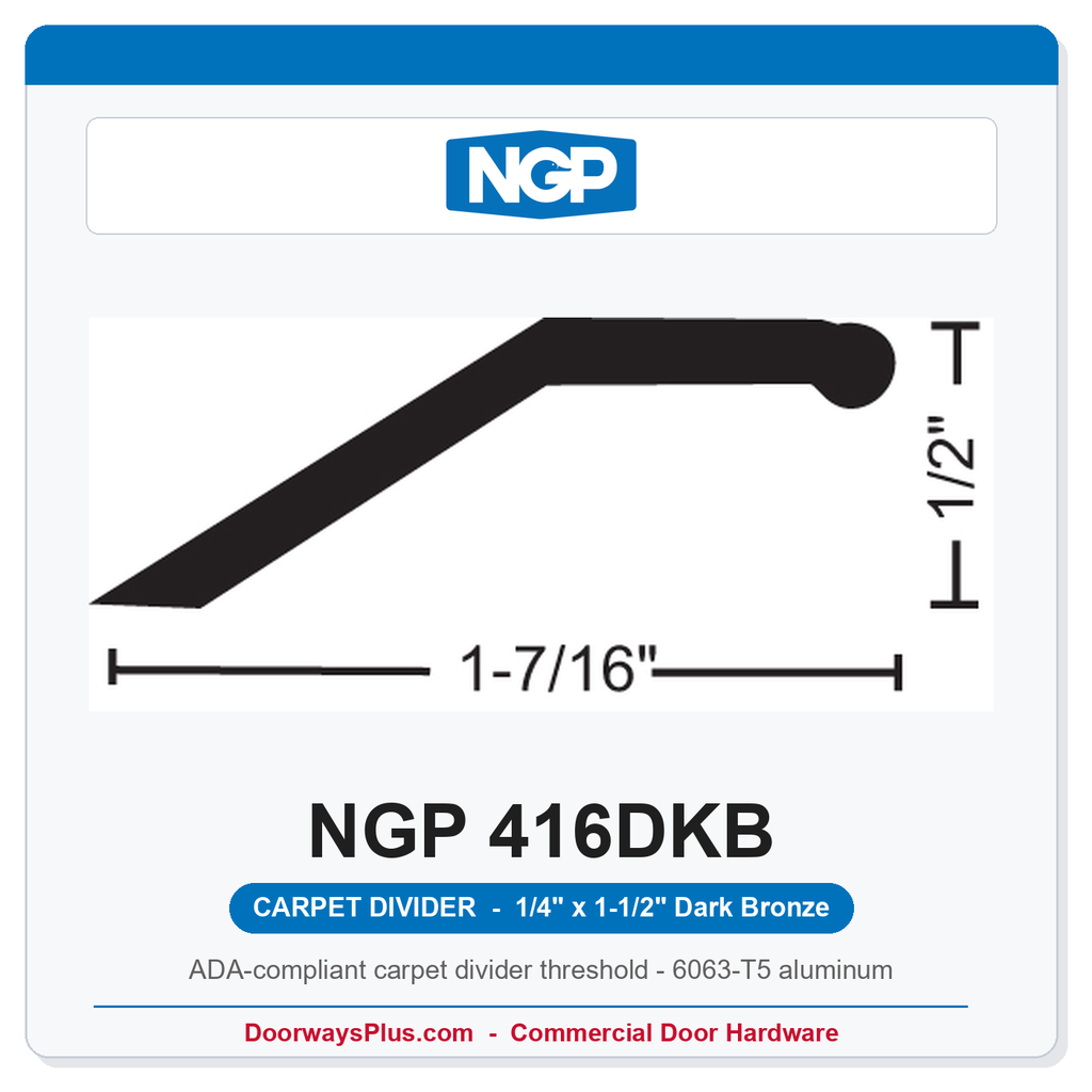 NGP 416DKB Carpet Divider Threshold 1-1/2" x 1/4" Dark Bronze | National Guard